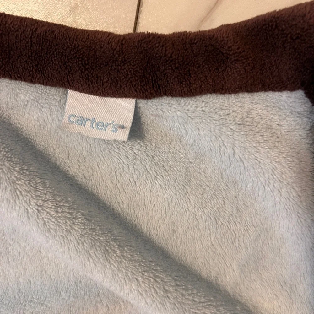 Carters Baby Blanket Light Blue Brown Puppy Dog Embroidered Fleece 30x39 Nursery